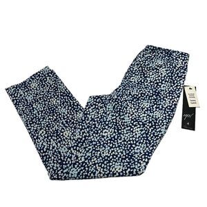 NWT Up! Tummy Control Blue Floral Straight Leg Ankle Pants Flowers Cropped